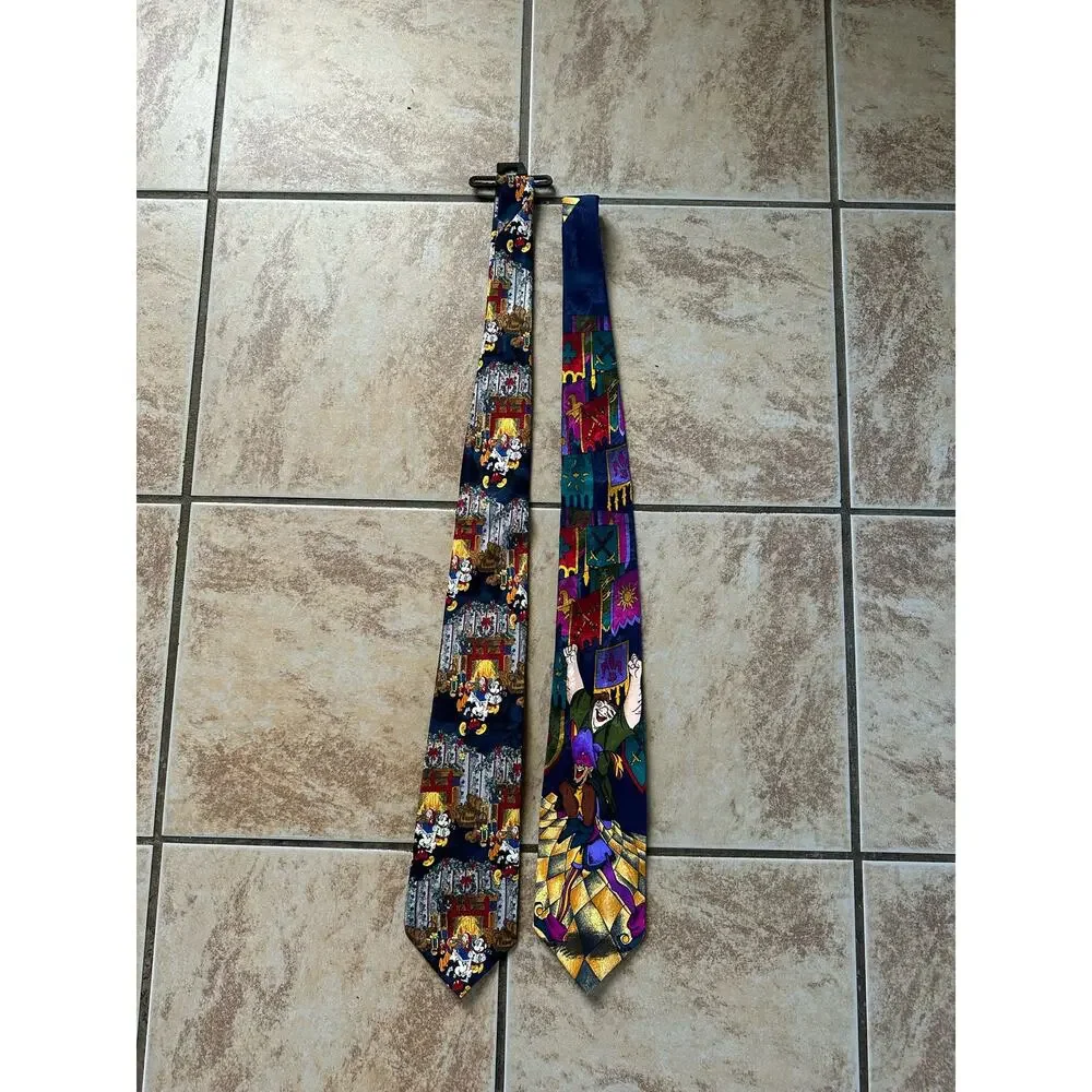 NWT Disney Lot of 2 Silk Neck Ties Hunchback‎ of Notre Dame Mickey Fab 5 Xmas